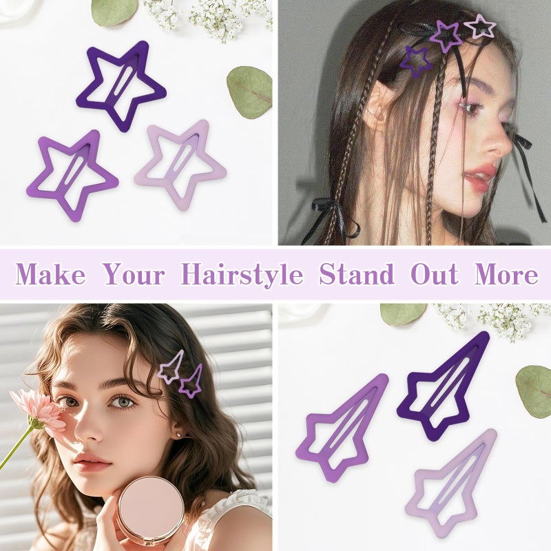 Frutain 15 PCS Purple Snap Hair Clips for Women - No Slip Metal Barrettes Cute Geometric Pattern Hairpins with 5 Shapes (Star, Heart, Water Drop, Rectangular, Meteor) - Image 3